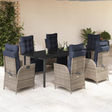 7 Piece Garden Dining Set with Cushions Grey Poly Rattan 3213488