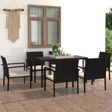 Outdoor Dining Set Black and Cream Poly rattan 7 Piece Set 3100410