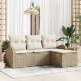 Sofa Set with Cushion 4 pcs Beige and White Poly Rattan 3354660