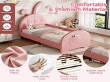 3ft Single Rabbit-Shaped Upholstered Bed Frame, Bunny Ear Headboard & Footboard Storage Pocket, Soft N652P412013P