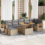 ZNTS 8 Piece Garden Sofa Set with Cushions Beige Poly Rattan Acacia 3327629