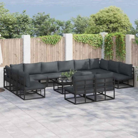 Garden Sofa Set with Cushion Black Aluminium 3378918