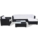 ZNTS 6 Piece Garden Lounge Set with Cushions Poly Rattan Black 42743