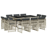 11 Piece Garden Dining Set with Cushions Light Grey Poly Rattan 3210851