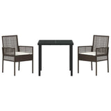 Garden Dining Set with Cushion 3 pcs Brown Poly Rattan 3379870