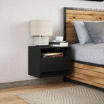 ZNTS Wall-mounted Bedside Cabinet with LED Lights Black 852063