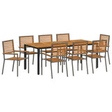 Garden Dining Set 9 pcs Grey and Natural Teak Poly Rattan 3365509