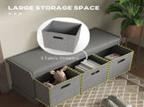 Three-Drawer Shoe Storage Bench, with Padded Top Seat - Grey T3398P329500