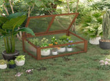 Wooden Cold Frame, Small Polycarbonate Greenhouse for Plants with Openable & Tilted Top Cover, T3398P322166