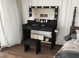 Makeup Vanity Desk with 9 Hollywood Bulbs,with a large mirror, featuring 4 drawers and 1 open W1196P519991