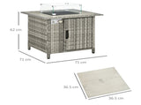 Outdoor PE Rattan Gas Fire Pit Table, Patio Square Propane Heater with Rain Cover, Glass Windscreen, T3398P328393