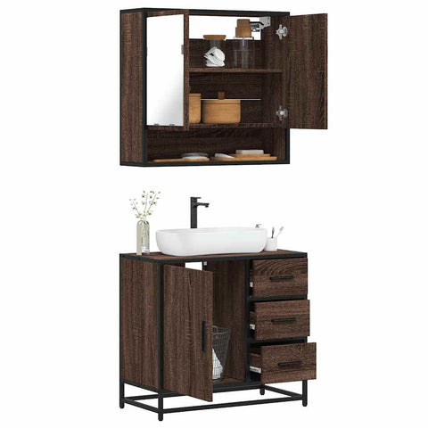 ZNTS 2 Piece Bathroom Furniture Set Brown Oak Engineered Wood 3300929