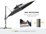 3m Cantilever Parasol w/ Solar Lights Power Bank Base 360&deg Spin Dark Grey T3398P314104