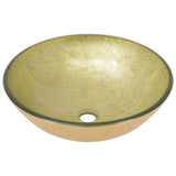 Bathroom Sink with Tap and Push Drain Gold Tempered Glass 3098461