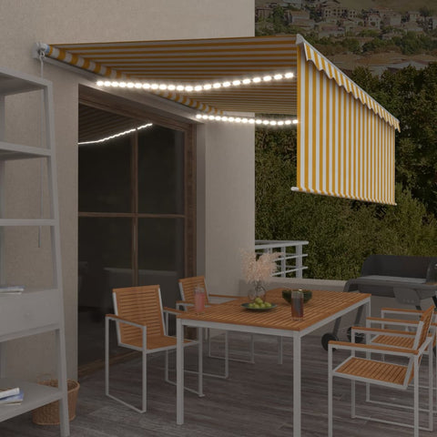 ZNTS Manual Retractable Awning with Blind&LED 4.5x3m Yellow&White 3069323