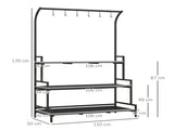 3 Tiered Plant Rack with Hanging Hooks, Tall Plant Stand for Indoor Outdoor Porch Balcony Use, Black T3398P325255