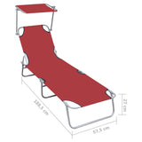 Folding Sun Lounger with Canopy Red Aluminium 47771