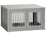 Dog Crate End Table Furniture Style Dog Cage w/ Three Doors, Locks and Latches - Grey T3398P376391