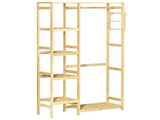 Bamboo Garment Rack, Clothes Rack with Storage Shelf, Hanging Rail and Side Hooks for Entryway, T3398P329489