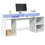 Desk with LED Lights White 200x55x91 cm Engineered Wood 3309438