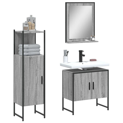 ZNTS 3 Piece Bathroom Cabinet Set Grey Sonoma Engineered Wood 3214347