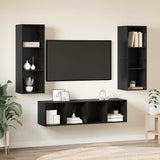 TV Cabinet Set Wall-mounted 3 pcs Black Oak Engineered Wood 3393130
