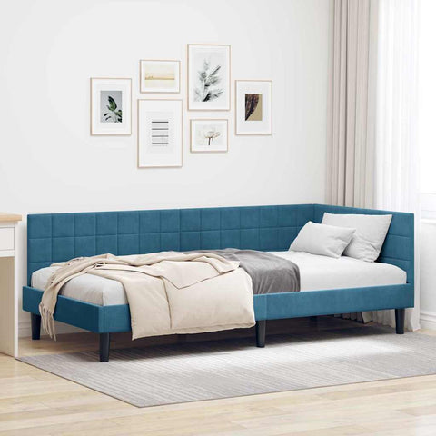 Corner Bed Frame with Headboard Blue 100 x 200 cm Velvet 42016437