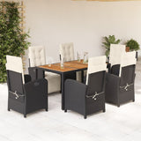 7 Piece Garden Dining Set with Cushions Black Poly Rattan 3212471