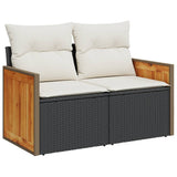 9 Piece Garden Sofa Set with Cushions Black Poly Rattan Acacia 3327745