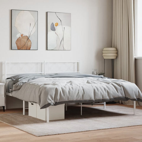 Metal Bed Frame without Mattress with Headboard White 140x190cm 372326