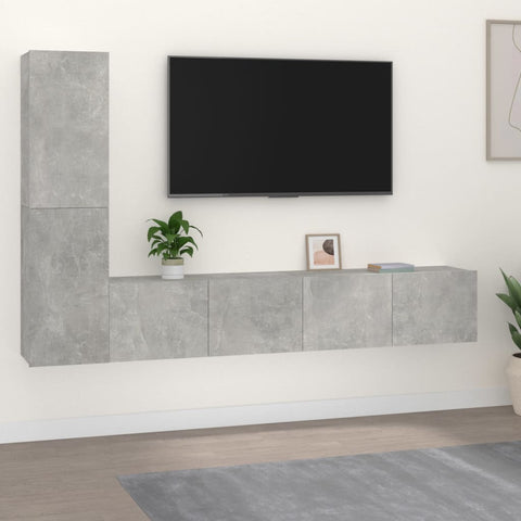 4 Piece TV Cabinet Set Concrete Grey Engineered Wood 3114313