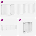 Dog Gate with Door Foldable 6 Panels White 480 cm Poplar Wood 3155565