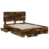 Bed Frame with Drawer Smoked Oak 140 x 200 cm Engineered Wood 3412778