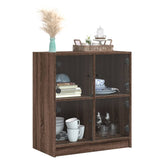 Side Cabinet with Glass Doors Brown Oak 68x37x75.5 cm 836384