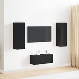 TV Cabinet Set Wall-mounted 3 pcs Black oak Medium MDF 3393292
