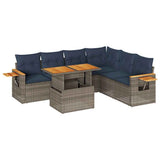 7 Piece Garden Sofa Set with Cushions Grey Poly Rattan Acacia 3327610