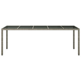 Garden Table Grey 250x100x75 cm Tempered Glass and Poly Rattan 316727
