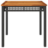 Garden Table Black 80x80x75 cm Poly Rattan Acacia Wood 366273