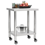 Kitchen Work Table with Wheels 80x30x85 cm Stainless Steel 51634