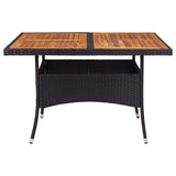 Outdoor Dining Table Black Poly Rattan and Solid Acacia Wood 46187
