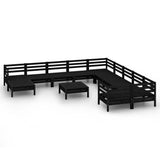 ZNTS 12 Piece Garden Lounge Set Black Solid Wood Pine 3083323