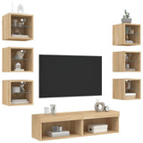 8 Piece TV Wall Units with LED Sonoma Oak Engineered Wood 3216635