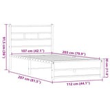Metal Bed Frame without Mattress Brown Oak 107x203 cm 4017322