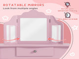 Kids Vanity Table and Chair Set with Tri-Folding Mirror and Stool, Makeup Dressing Table with T3398P421965