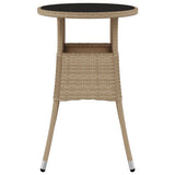 Garden Table 60x75 cm Tempered Glass and Poly Rattan Beige 310601