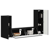 TV Cabinet Set Wall-mounted 4 pcs Black Engineered Wood 3409025