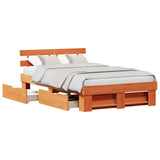 Bed Frame with Headboard Wax Brown 135 x 190 cm Solid Pine Wood 3382285