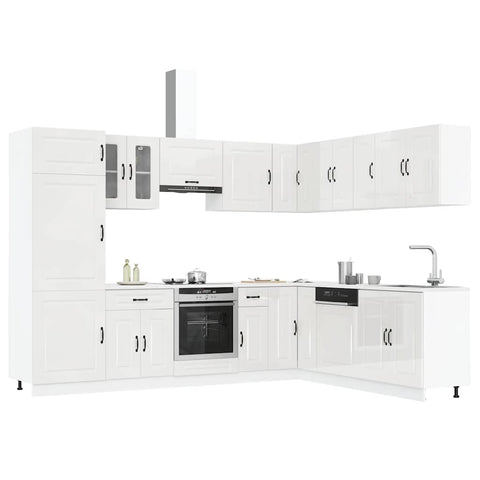 ZNTS 14 Piece Kitchen Cabinet Set Kalmar Gloss White Engineered Wood 3314973