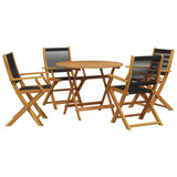 ZNTS 5 Piece Garden Dining Set Black Polypropylene and Solid Wood 3281817