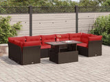8 Piece Garden Sofa Set with Cushions Brown Poly Rattan Acacia 3326125